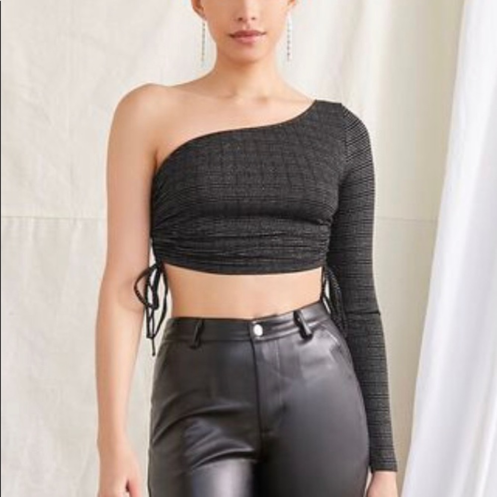 Metallic One-Shoulder Crop Top